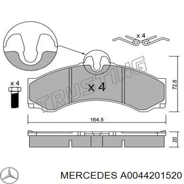 Колодки Mercedes A0044201520 цена, от 23.86 USD