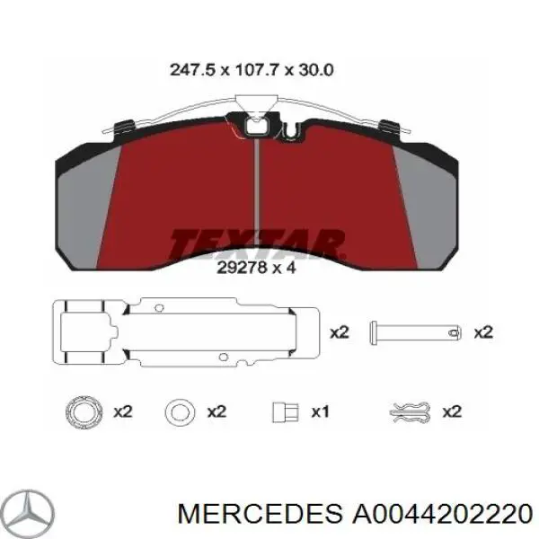 A0044202220 Mercedes колодки тормозные передние дисковые