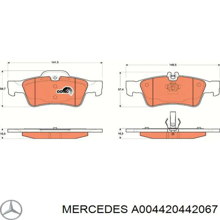 Купить A004420442067 Mercedes Колодки тормозные задние, дисковые