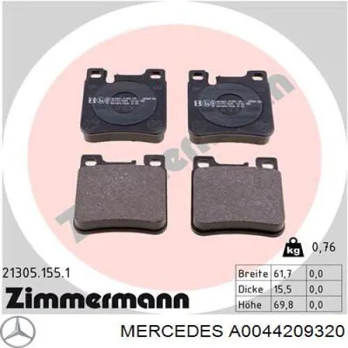 Колодки гальмові задні, дискові A0044209320 Mercedes