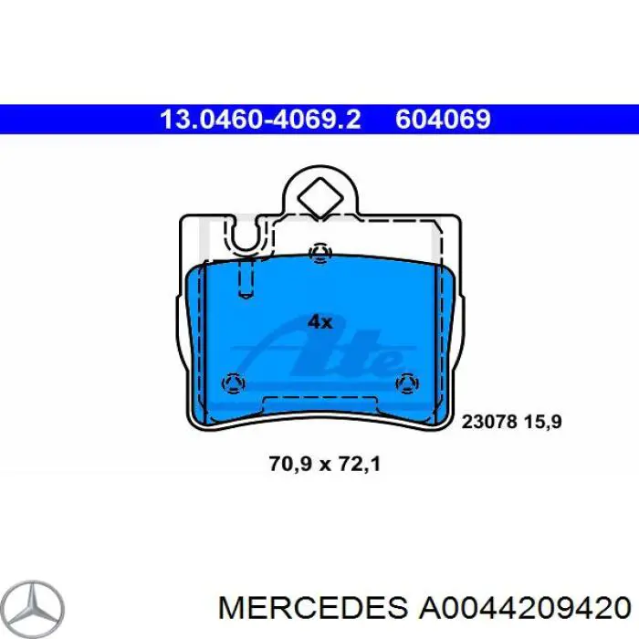 Задние тормозные колодки A0044209420 Mercedes