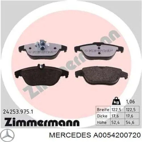 Колодки дисковые  Mercedes A0054200720 цена, от 34.52 USD