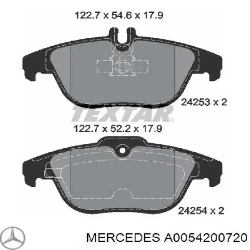 Купить A0054200720 Mercedes Колодки тормозные задние, дисковые