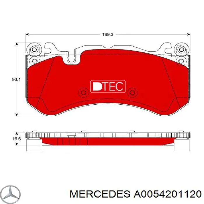 A0054201120 Mercedes колодки тормозные передние дисковые