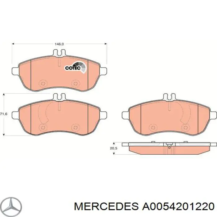 Тормозные колодки Mercedes A0054201220
