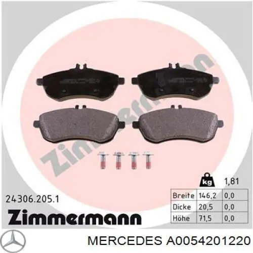 Передние тормозные колодки A0054201220 Mercedes