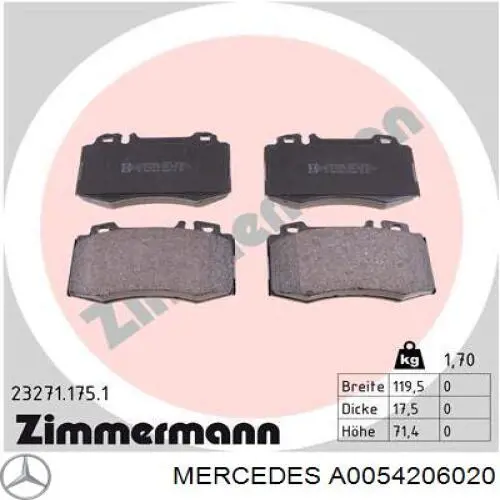 Купить A0054206020 Mercedes Колодки тормозные