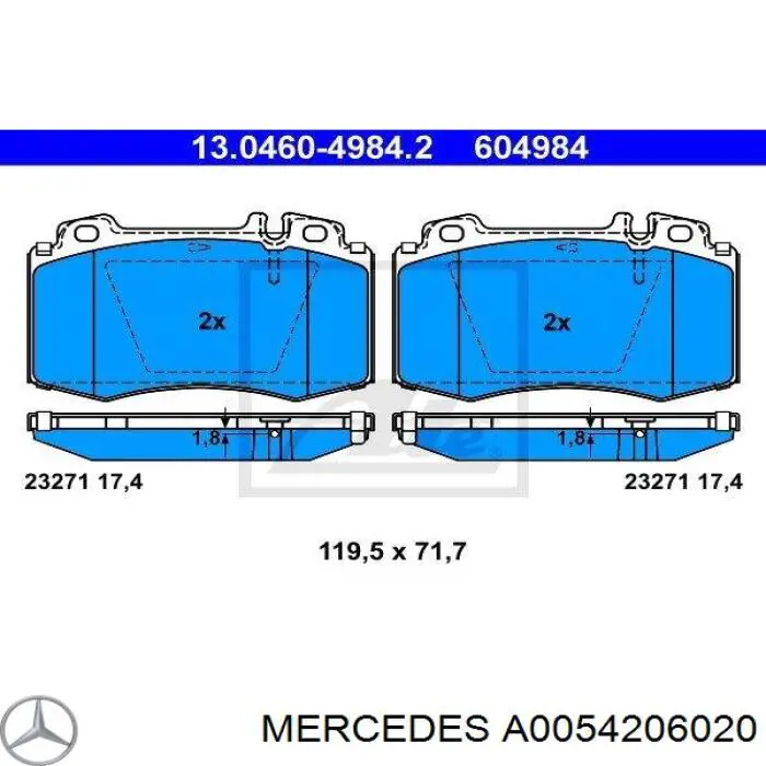 A0054206020 Mercedes Колодки передние