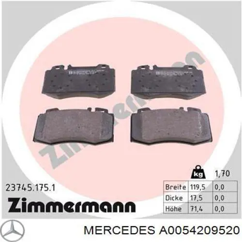 Колодки Mercedes A0054209520 цена, от 31.19 USD