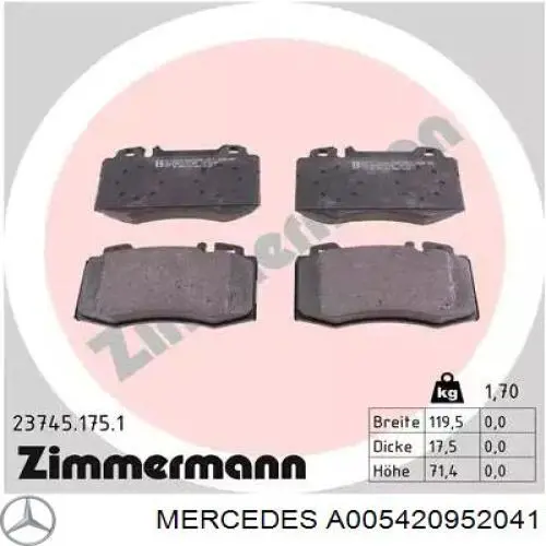 Колодки Mercedes A005420952041 цена, от 47.43 USD