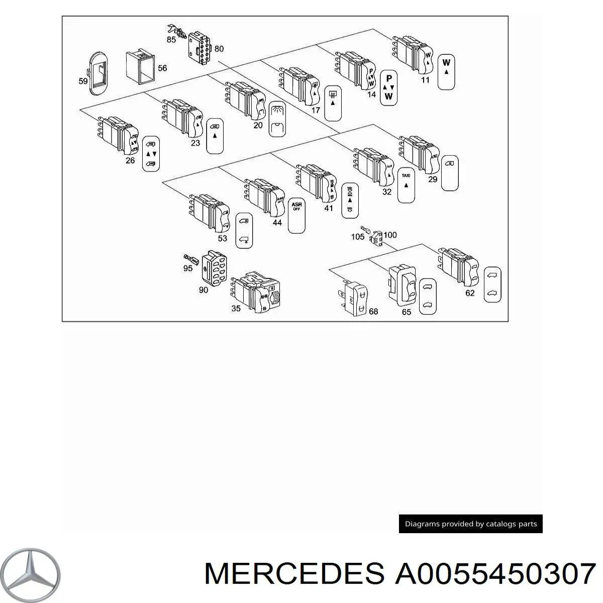 A0055450307 Mercedes botão de ativação de aquecimento de vidro traseiro