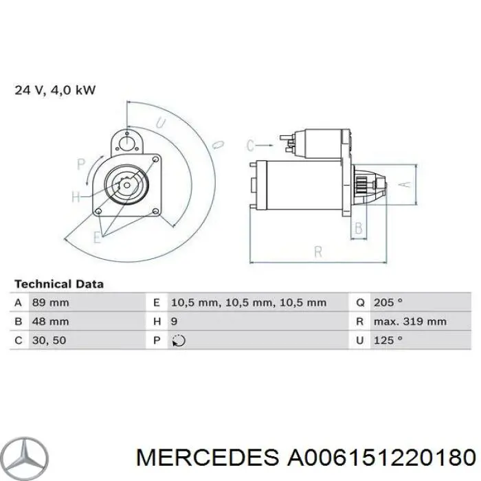 A006151220180 Mercedes стартер