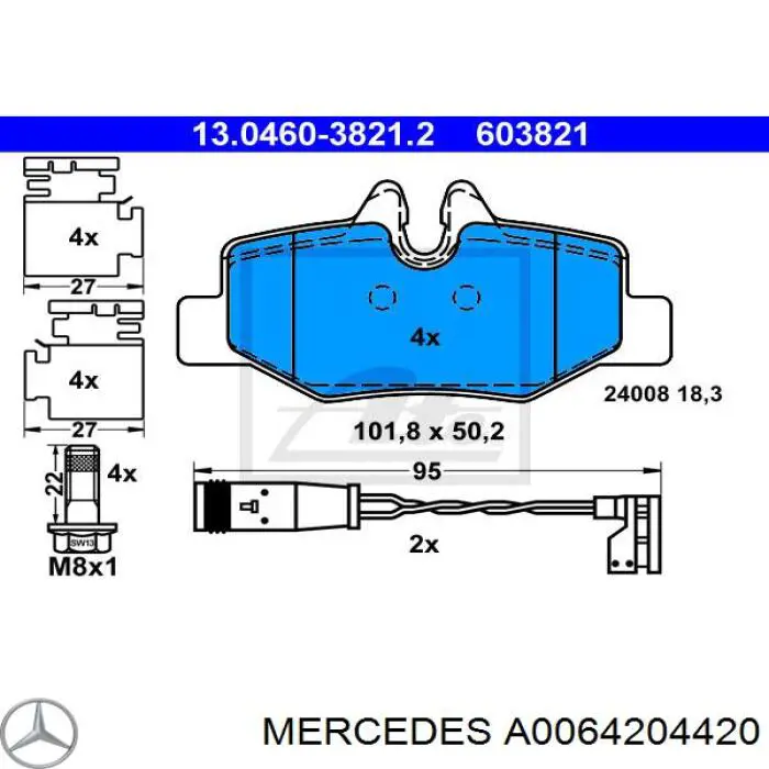 Купить A0064204420 Mercedes Колодки тормозные задние, дисковые