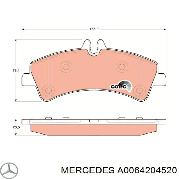 A0064204520 Mercedes колодки тормозные задние дисковые