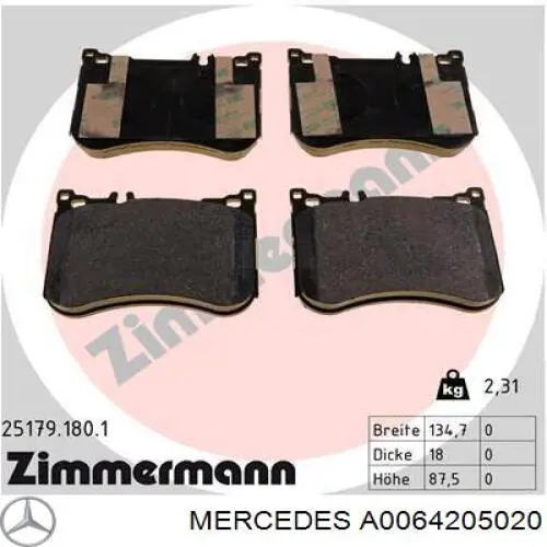 Тормозные колодки Mercedes A0064205020