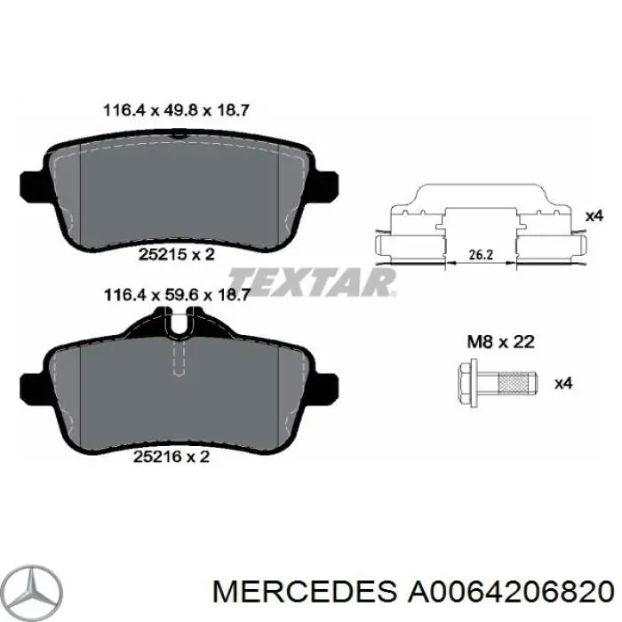 A0064206820 Mercedes sapatas do freio traseiras de disco