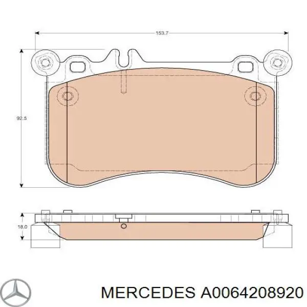 A0064208920 Mercedes колодки тормозные передние дисковые