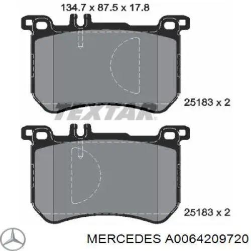 Передние тормозные колодки A0064209720 Mercedes