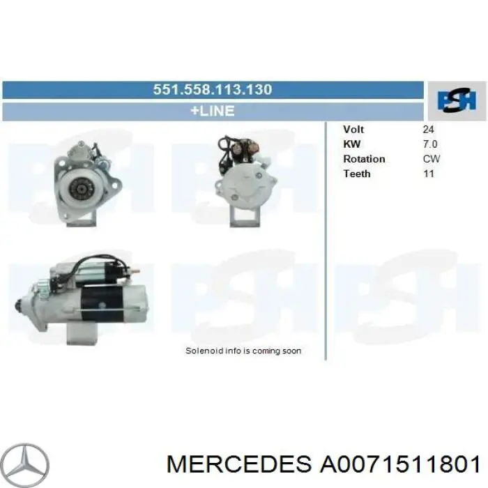 A0071511801 Mercedes стартер
