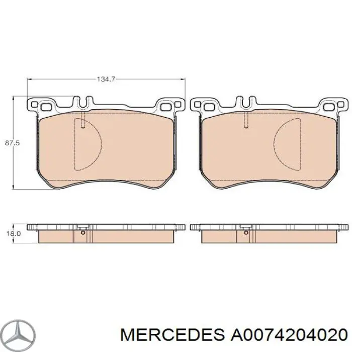 Передние тормозные колодки A0074204020 Mercedes