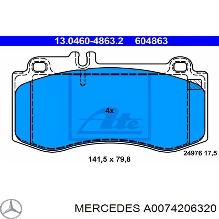 Купить A0074206320 Mercedes Колодки тормозные