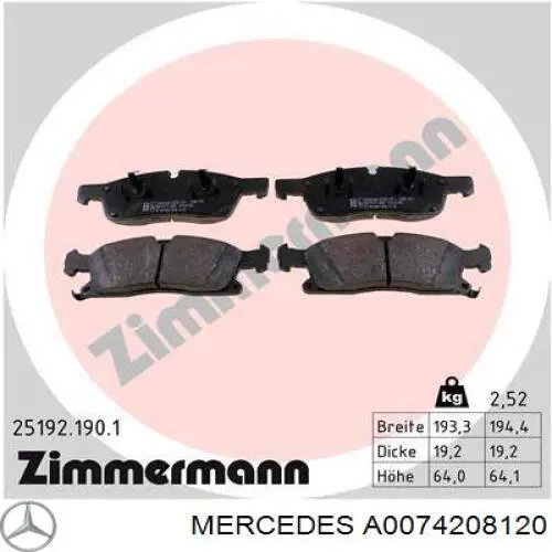Передние тормозные колодки A0074208120 Mercedes