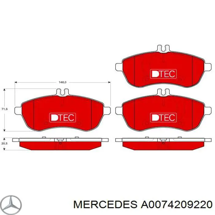 Тормозные колодки Mercedes A0074209220