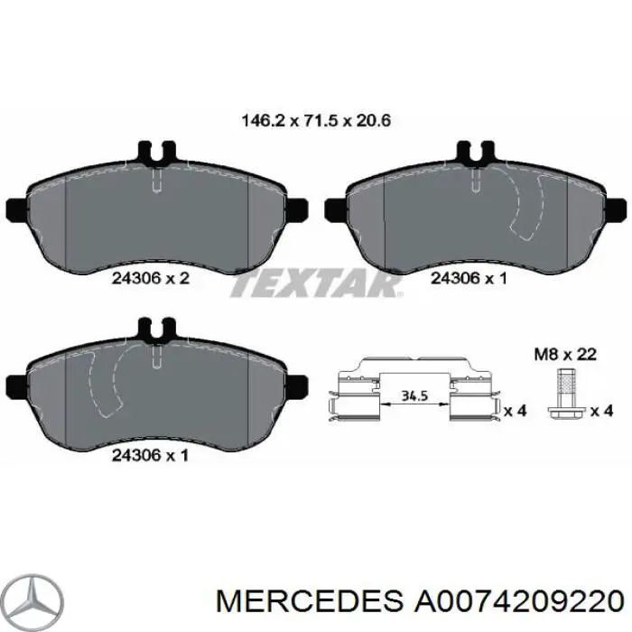 Колодки Mercedes A0074209220 цена, от 86.80 USD