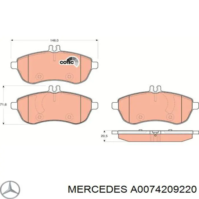 Купить A0074209220 Mercedes Колодки тормозные