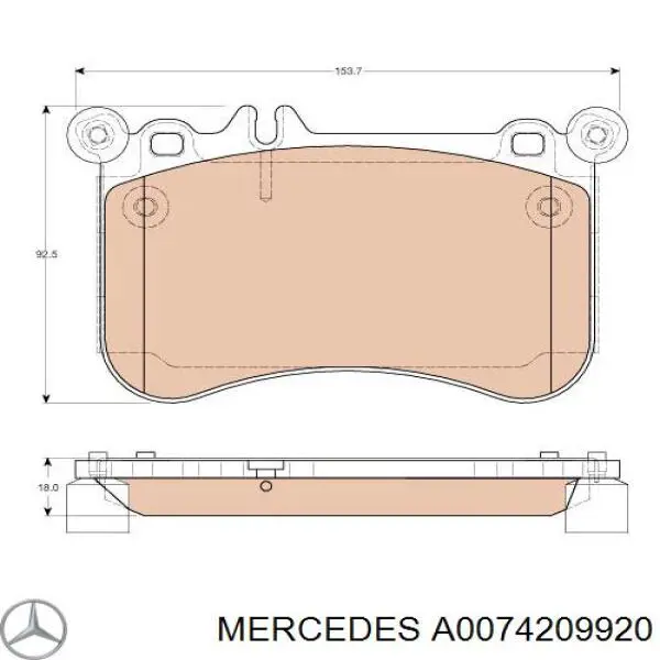 A0074209920 Mercedes колодки тормозные передние дисковые