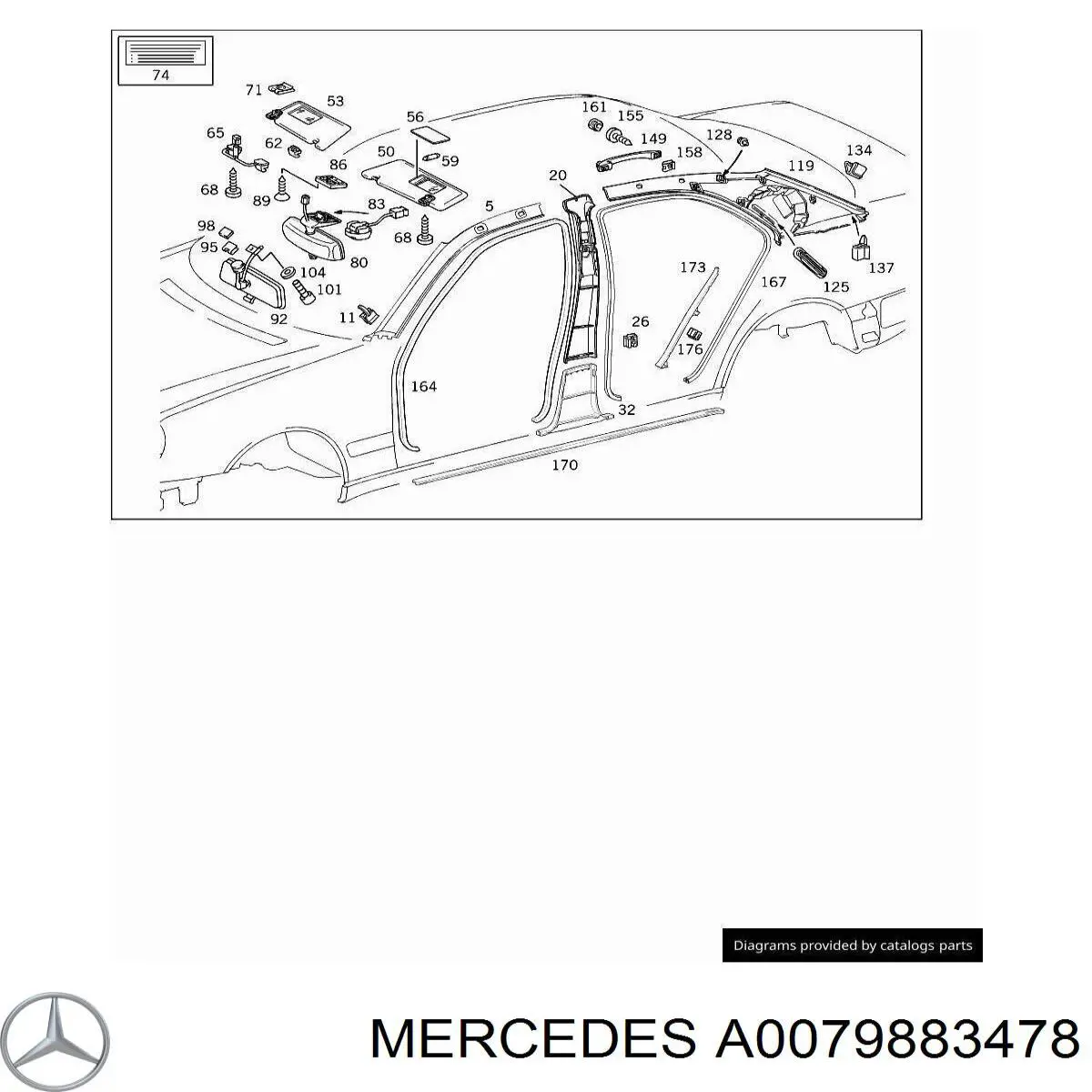 Купить 0079883478 Mercedes Пистон крепления обшивки двери