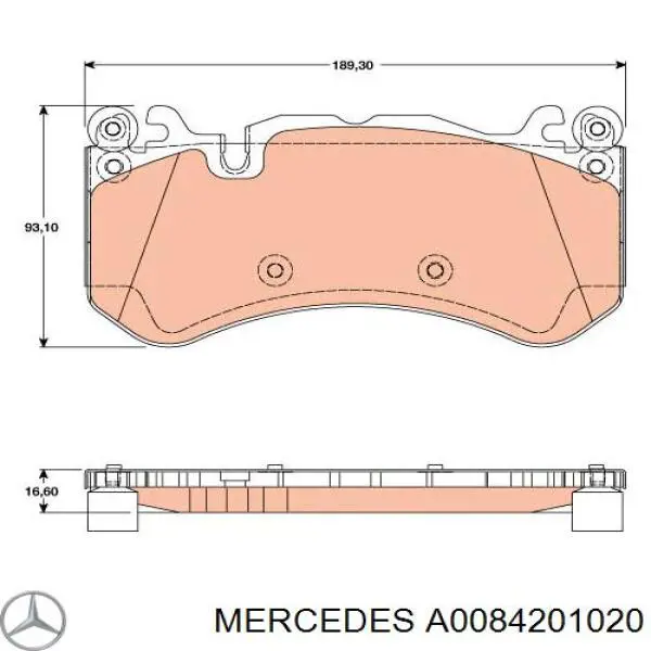 A0084201020 Mercedes колодки тормозные передние дисковые