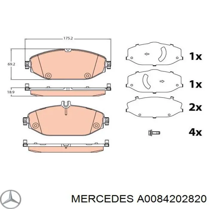A0084202820 Mercedes колодки тормозные передние дисковые