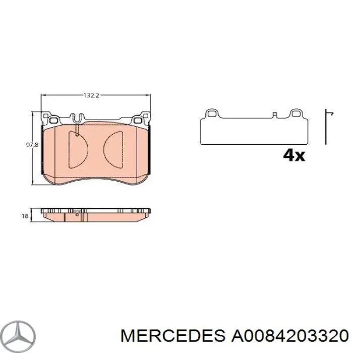 Купить A0084203320 Mercedes Колодки тормозные