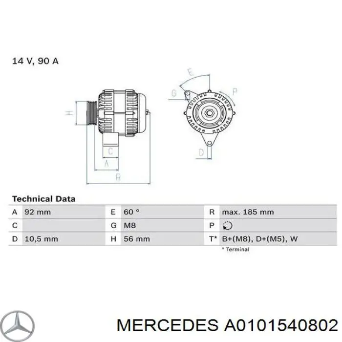 Автомобильный генератор Mercedes A0101540802 цена, от 186.24 USD
