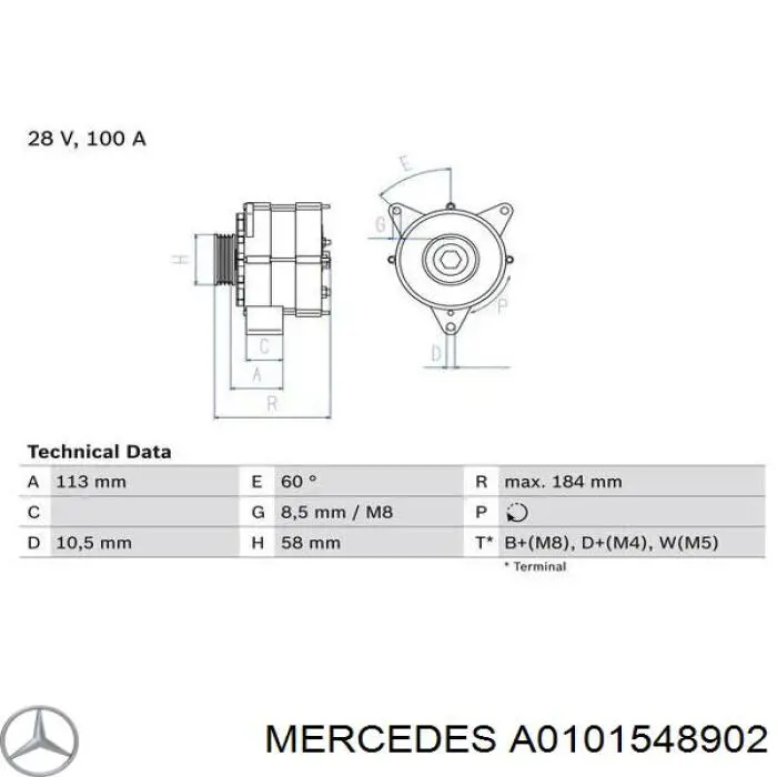 Генератор MERCEDES A0101548902