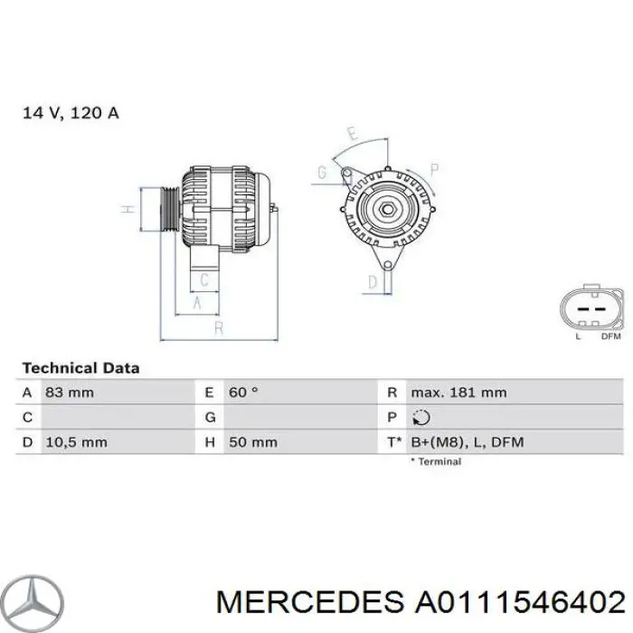 A0111546402 Mercedes генератор