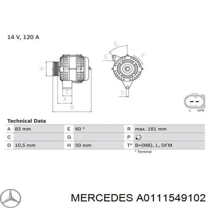 A0111549102 Mercedes генератор
