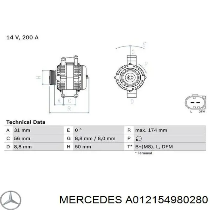 A012154980280 Mercedes генератор