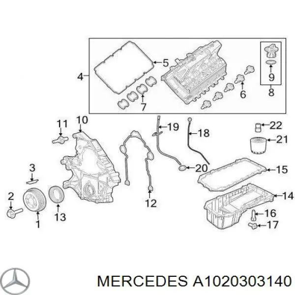 Купить A1020303140 Mercedes Вкладыши коленвала коренные, комплект, 1-й ремонт (+0,25)