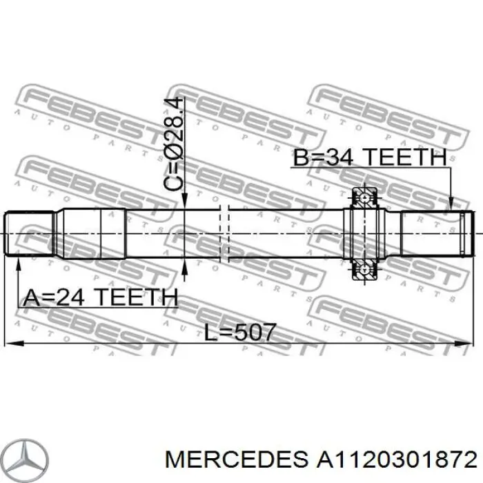 A1120301872 Mercedes вал привода полуоси промежуточный