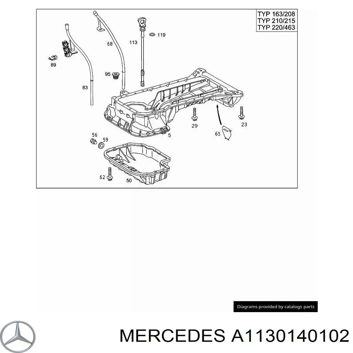1130140102 Mercedes panela de óleo de cárter do motor, parte superior