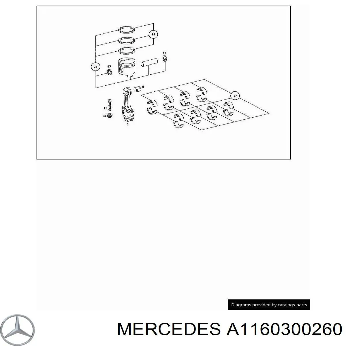 Вкладыши коленвала шатунные, комплект, 2-й ремонт (+0,50) A1160300260 Mercedes