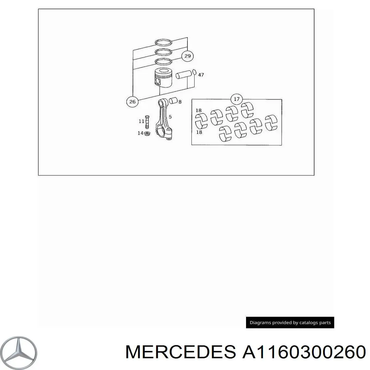 Вкладыши коленвала, шатунные, комплект, 2-й ремонт (+0,50) Mercedes A1160300260 цена, от 60.67 USD