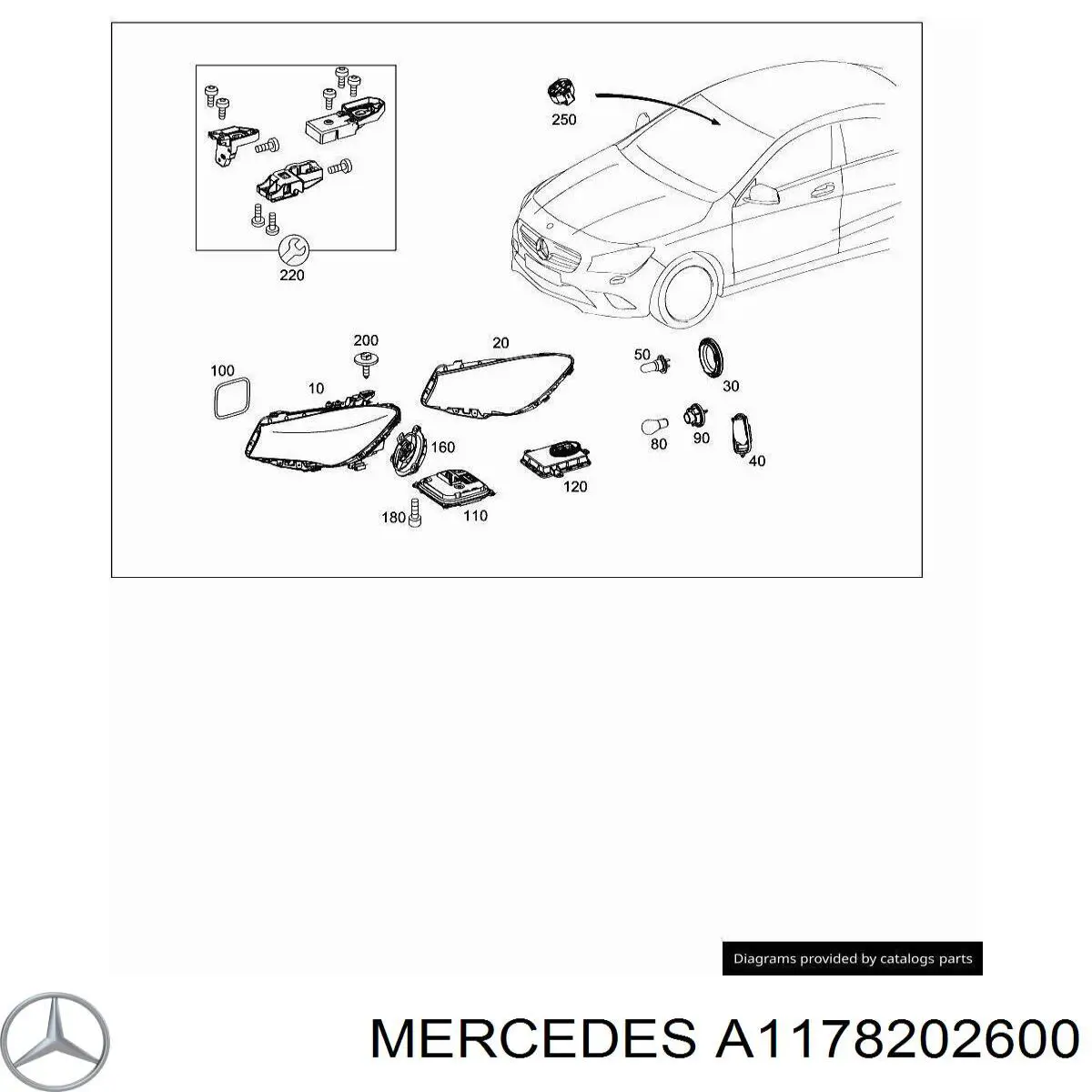 Крепление фары передней, правой Mercedes A1178202600 цена, от 236.96 USD