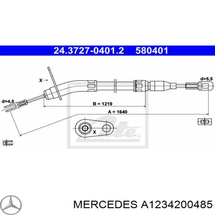 Трос ручного тормоза задний левый Mercedes A1234200485