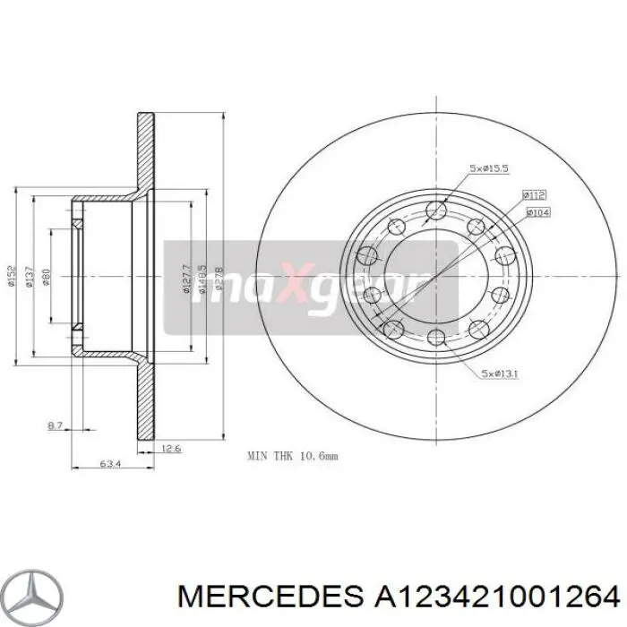 Передние тормозные диски A123421001264 Mercedes