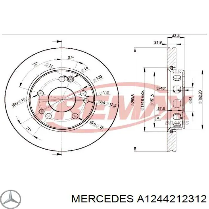 Тормоз дисковый передний Mercedes A1244212312 цена, от 22.90 USD