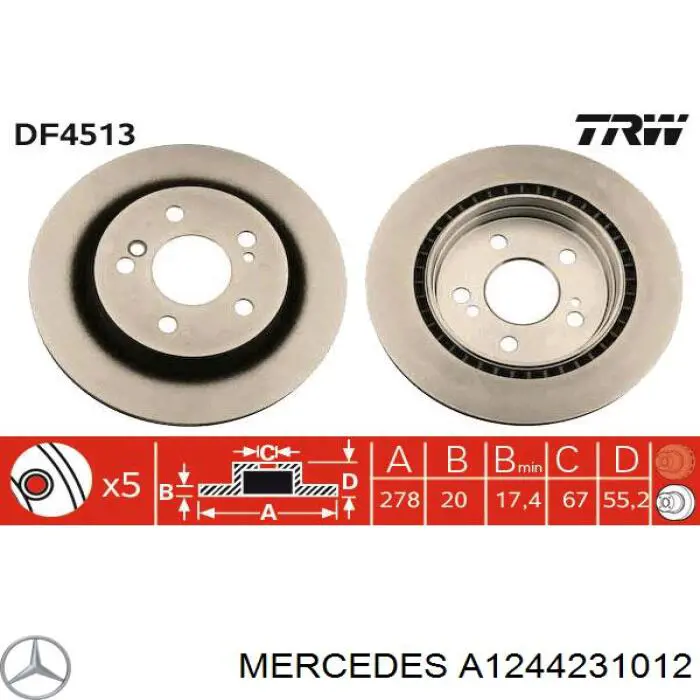 A1244231012 Mercedes диск тормозной задний