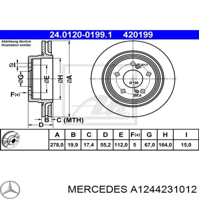 Задний тормозной диск Mercedes A1244231012 цена, от 25.53 USD